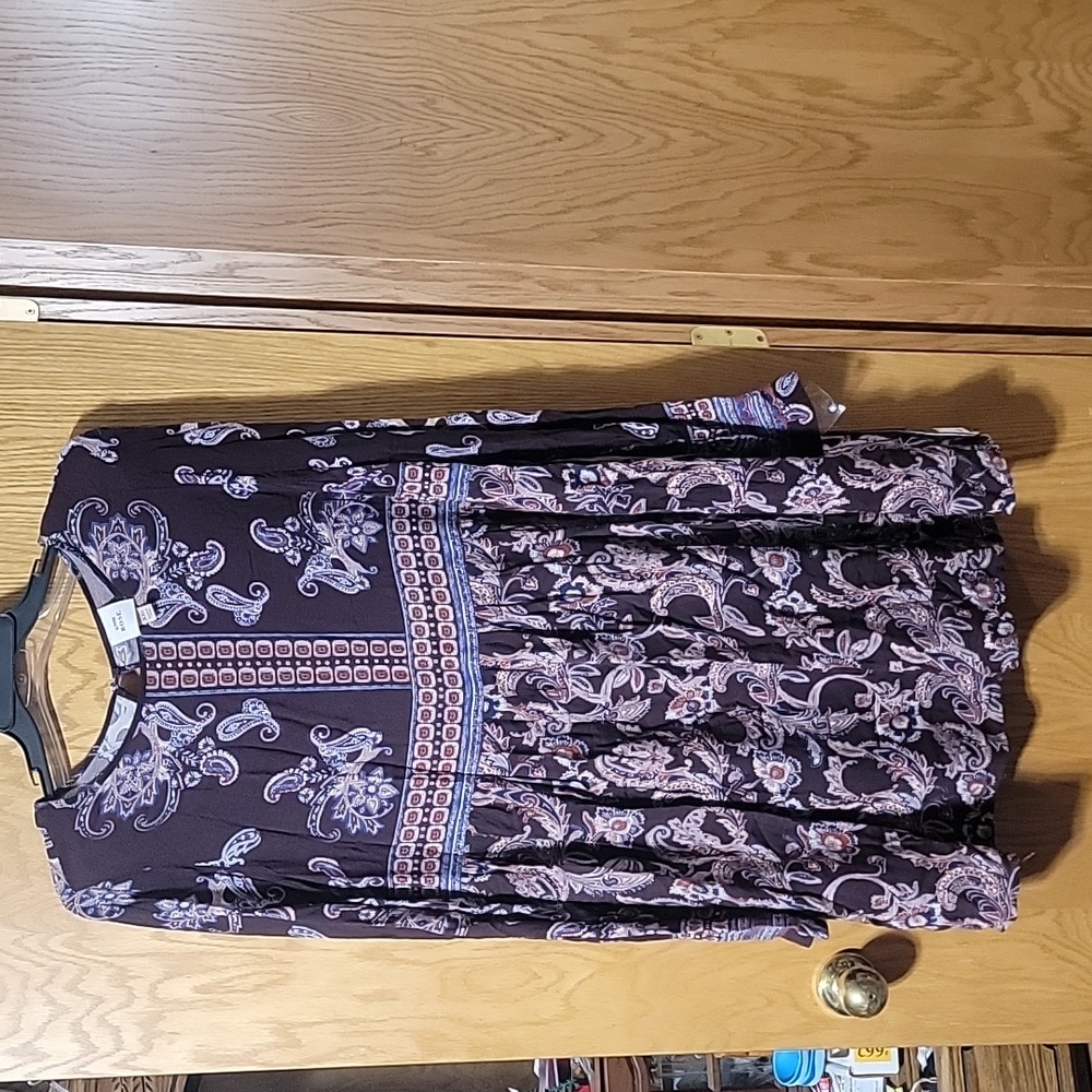 Womens Knox Rose Dress Boho Oversized Long Sleeve Mini Tunic Paisley Brown XXL